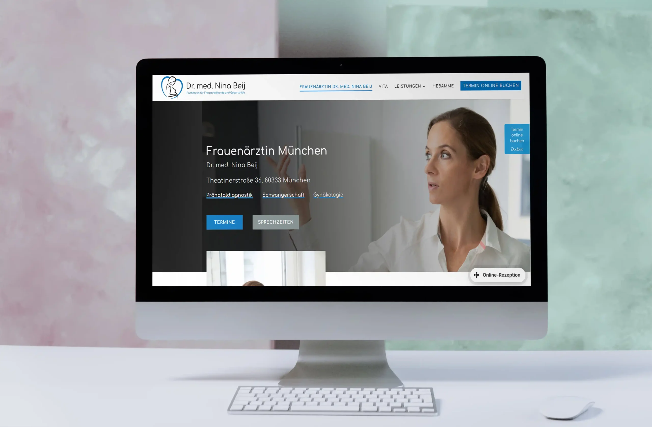 Showcasing the Gynecologist website design by NabaVision using a desktop mockup.